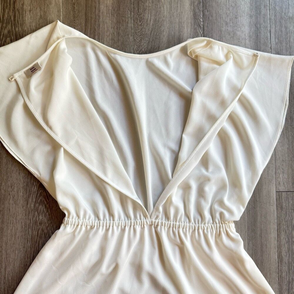 Aritzia Little Moon Dress Sz Large Ivory Stretch Waist Knee Length Quiet Luxury - Picture 12 of 16